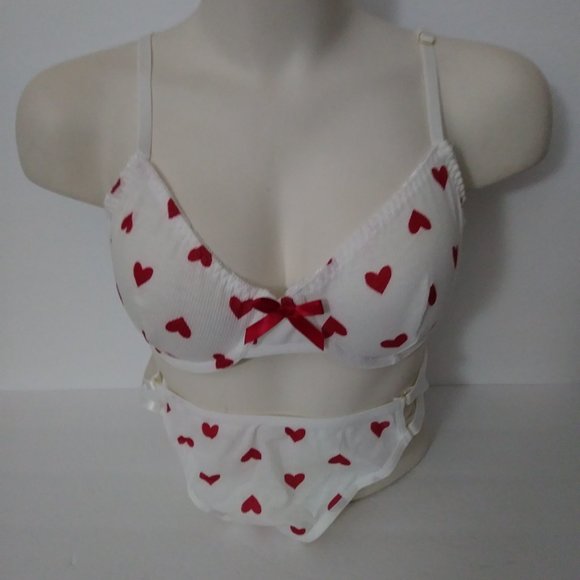 White Red Heart Print Lingerie Set XL - Picture 13 of 16